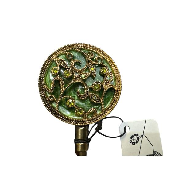 SPRING STREET GREEN GOLD RHINESTONE PURSE HOOK FOLDABLE HANDBAG TABLE HOLDER - Picture 2 of 6